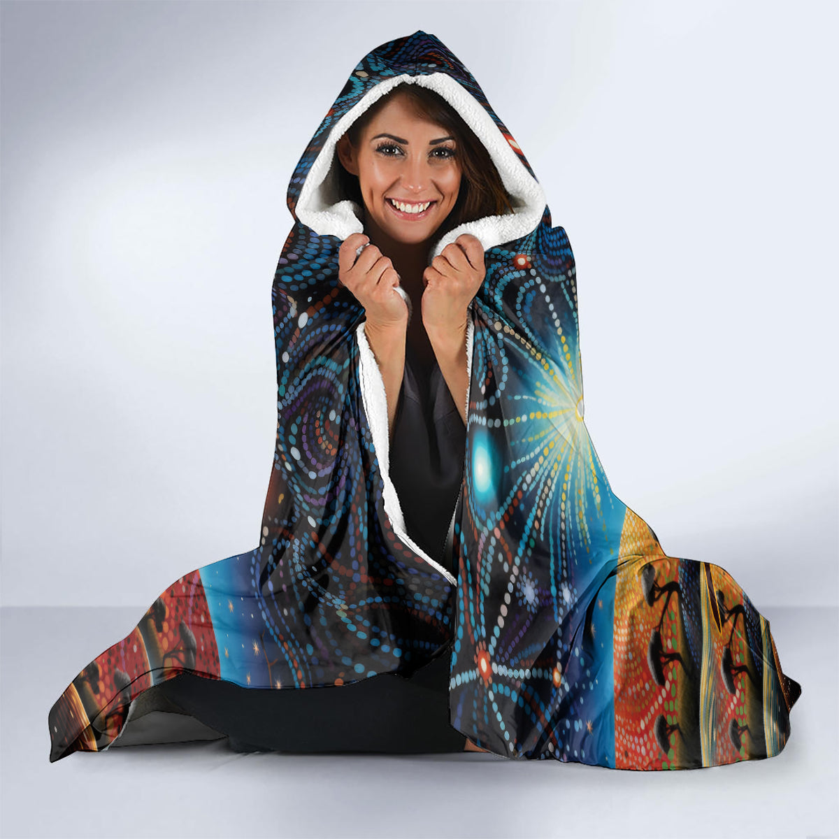 Aboriginal Dots Stary Sky With Kangaroo Hooded Blanket