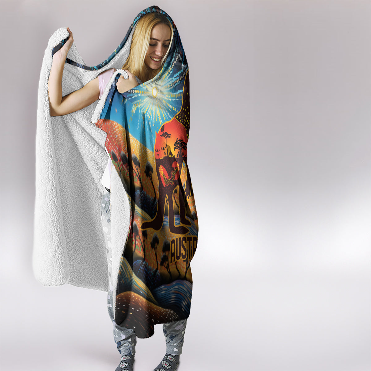 Aboriginal Dots Stary Sky With Kangaroo Hooded Blanket