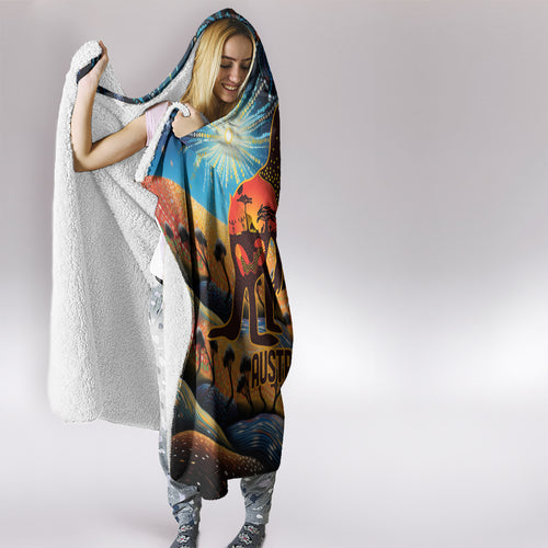 Aboriginal Dots Stary Sky With Kangaroo Hooded Blanket