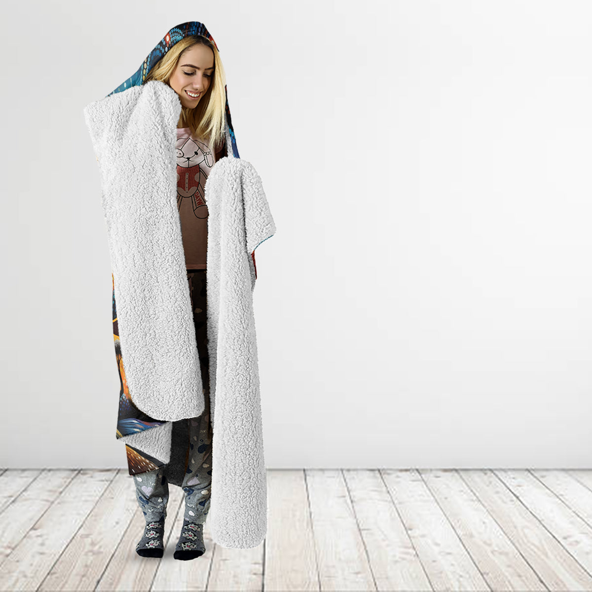 Aboriginal Dots Stary Sky With Kangaroo Hooded Blanket