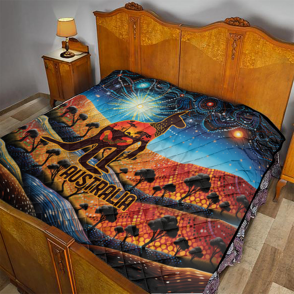 Aboriginal Dots Stary Sky With Kangaroo Quilt