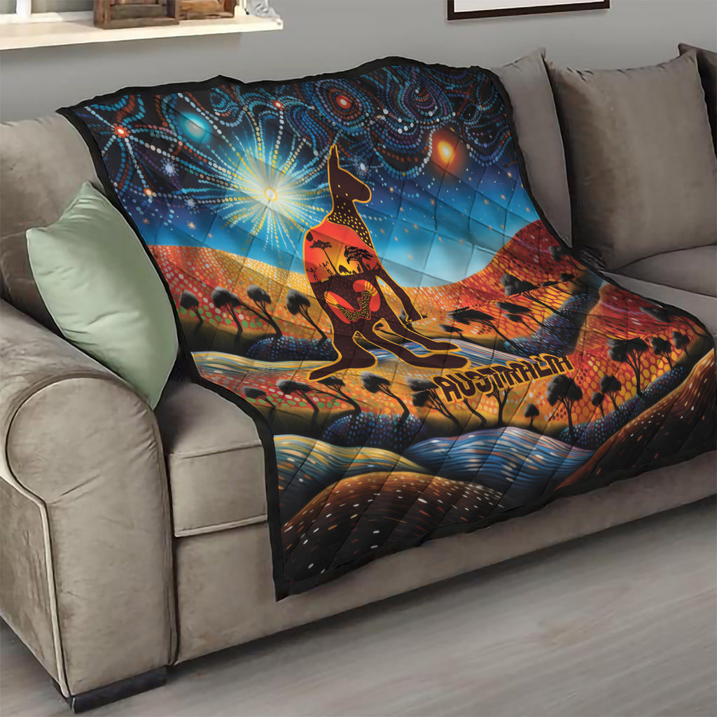 Aboriginal Dots Stary Sky With Kangaroo Quilt