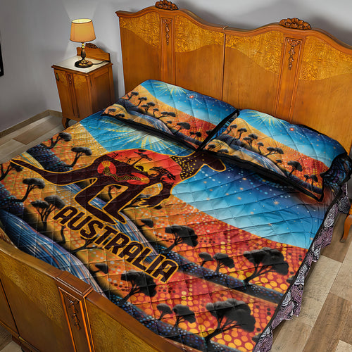 Aboriginal Dots Stary Sky With Kangaroo Quilt Bed Set