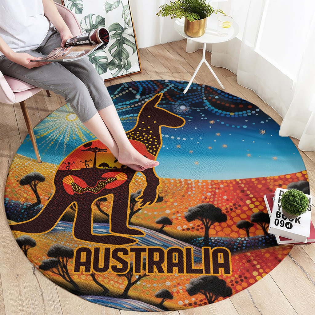 Aboriginal Dots Stary Sky With Kangaroo Round Carpet