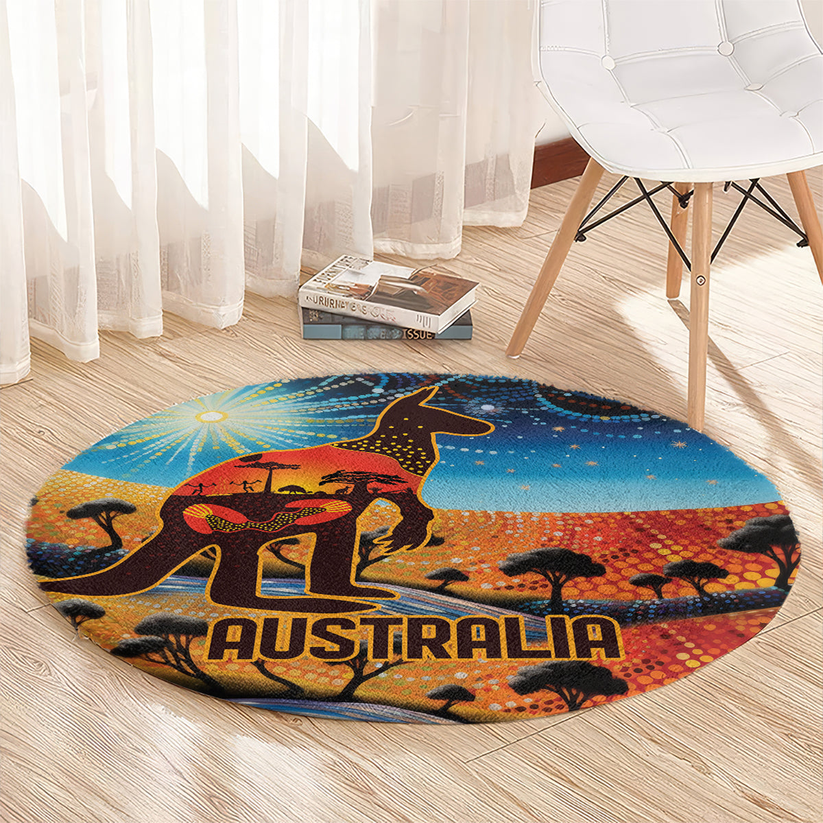 Aboriginal Dots Stary Sky With Kangaroo Round Carpet