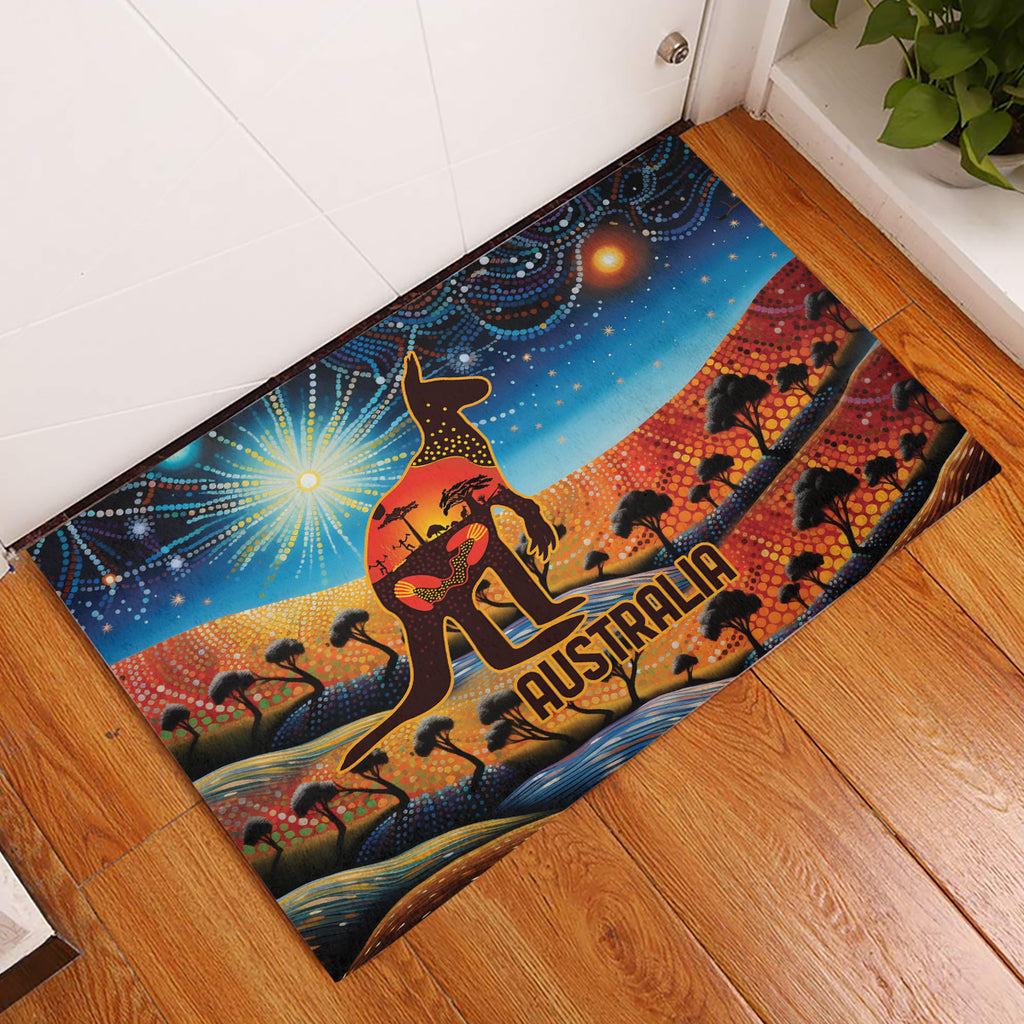 Aboriginal Dots Stary Sky With Kangaroo Rubber Doormat