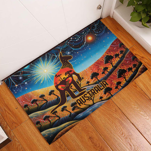 Aboriginal Dots Stary Sky With Kangaroo Rubber Doormat