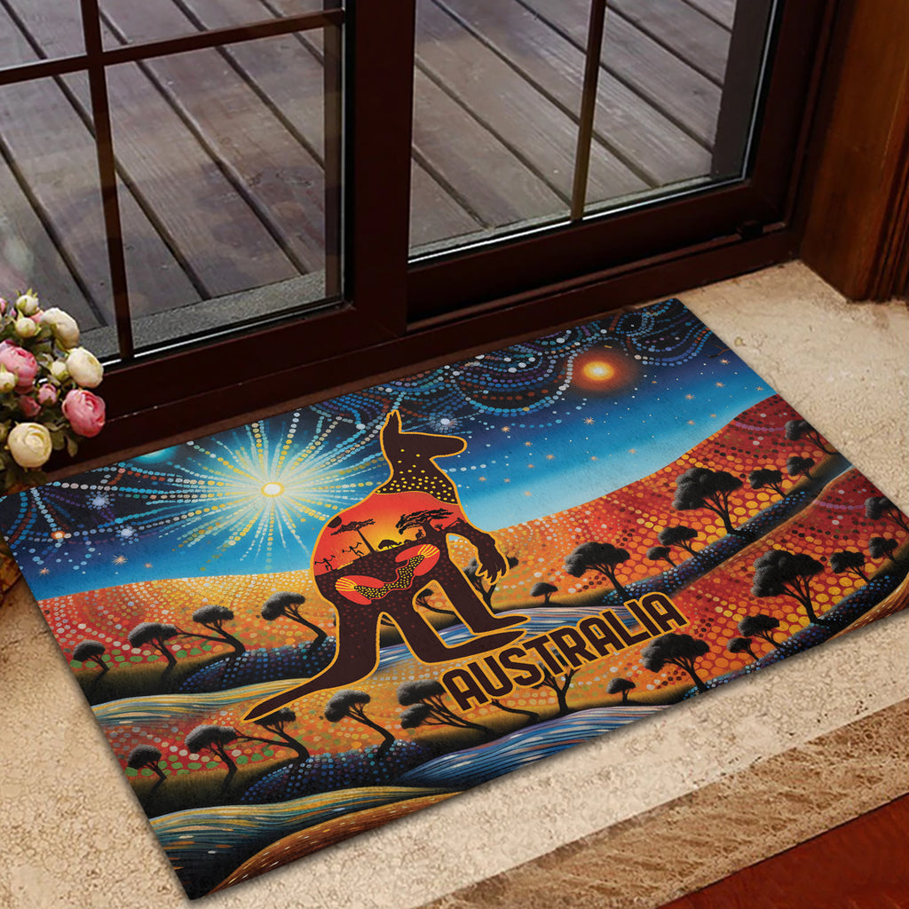 Aboriginal Dots Stary Sky With Kangaroo Rubber Doormat
