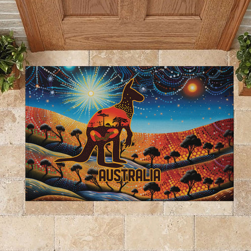 Aboriginal Dots Stary Sky With Kangaroo Rubber Doormat
