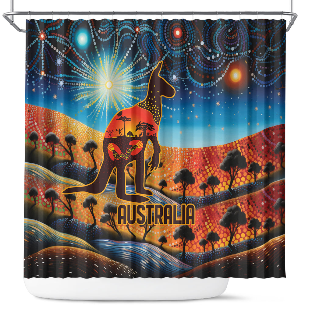 Aboriginal Dots Stary Sky With Kangaroo Shower Curtain