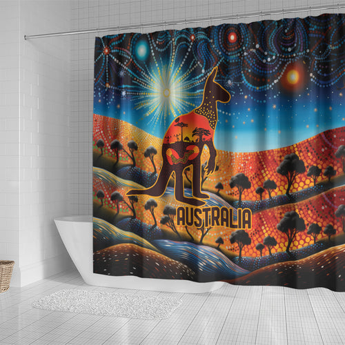 Aboriginal Dots Stary Sky With Kangaroo Shower Curtain