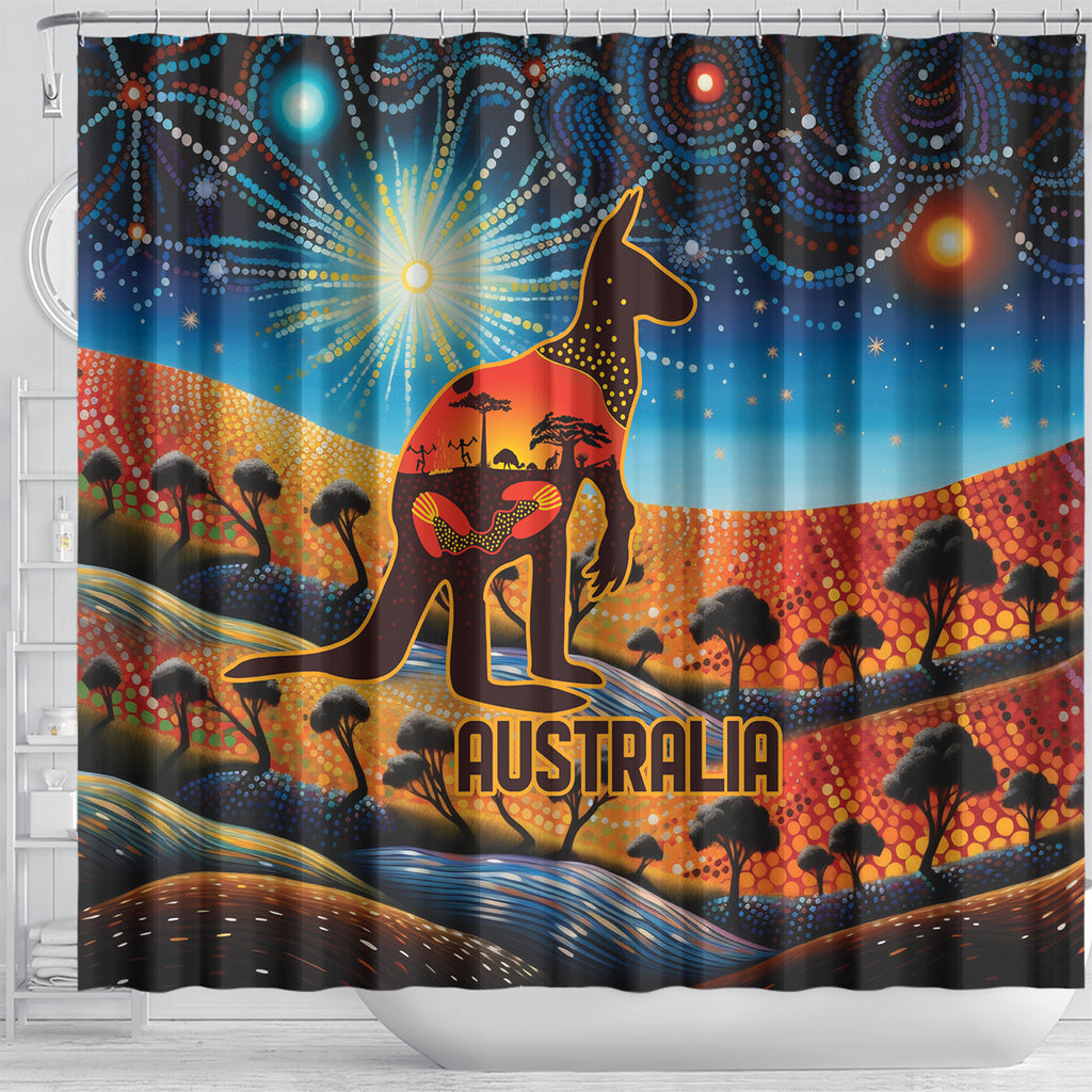 Aboriginal Dots Stary Sky With Kangaroo Shower Curtain