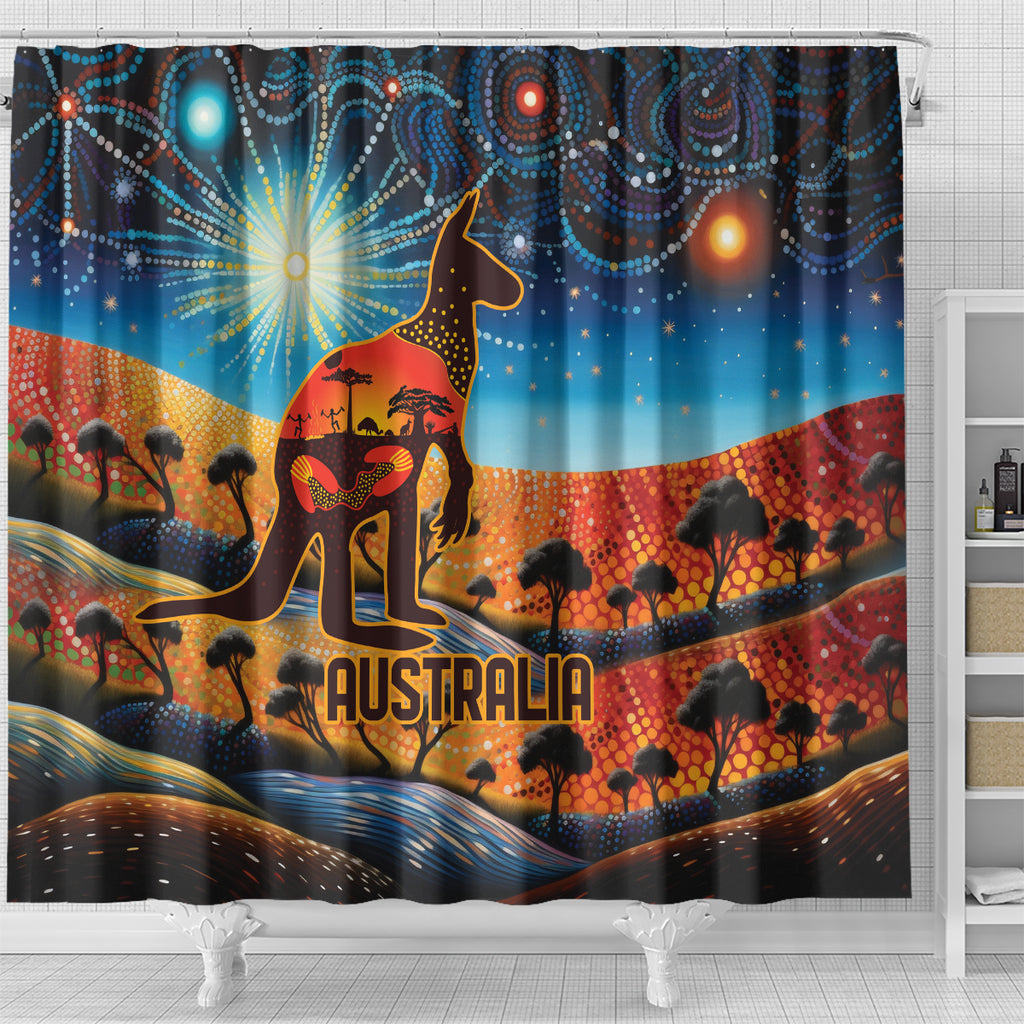 Aboriginal Dots Stary Sky With Kangaroo Shower Curtain