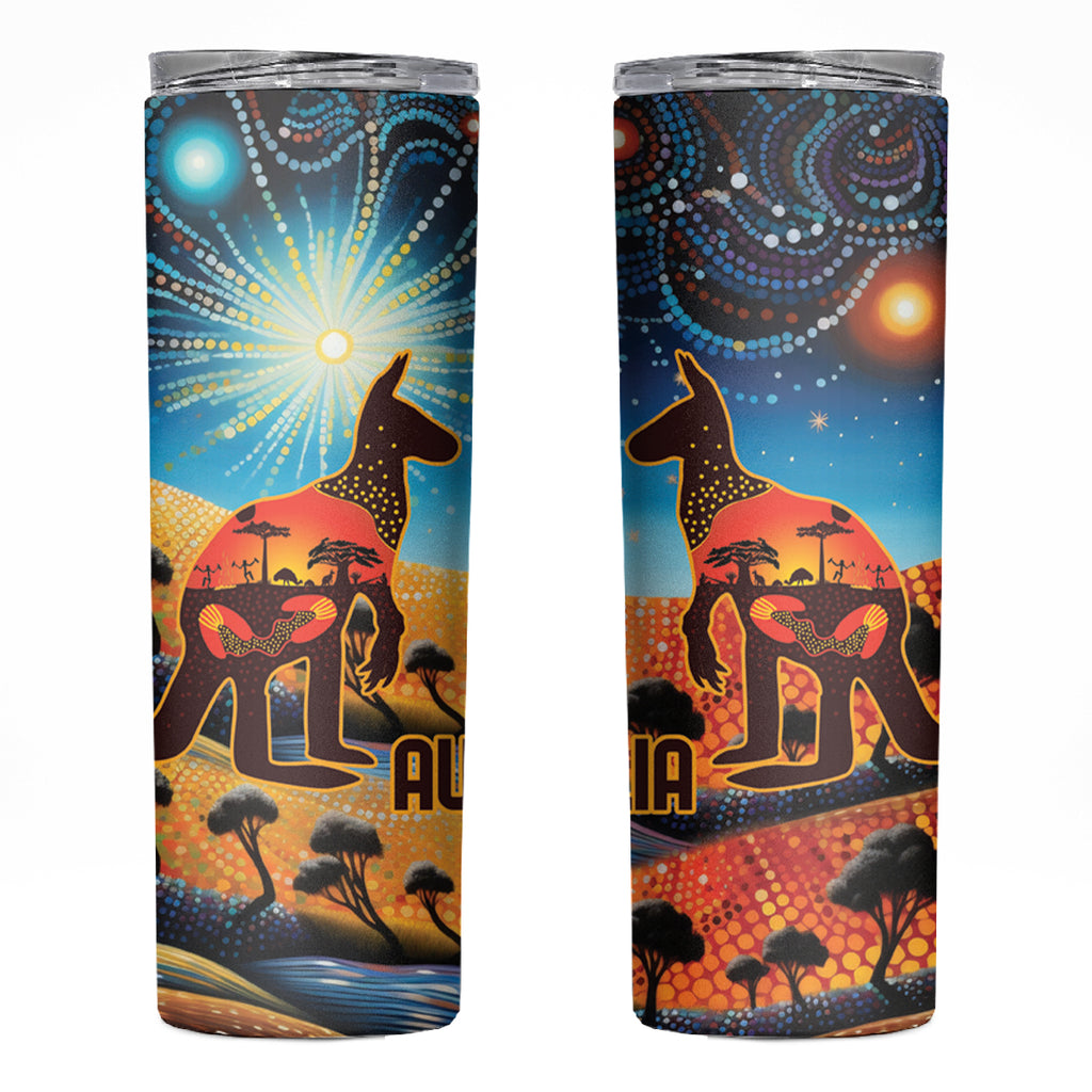 Aboriginal Dots Stary Sky With Kangaroo Skinny Tumbler