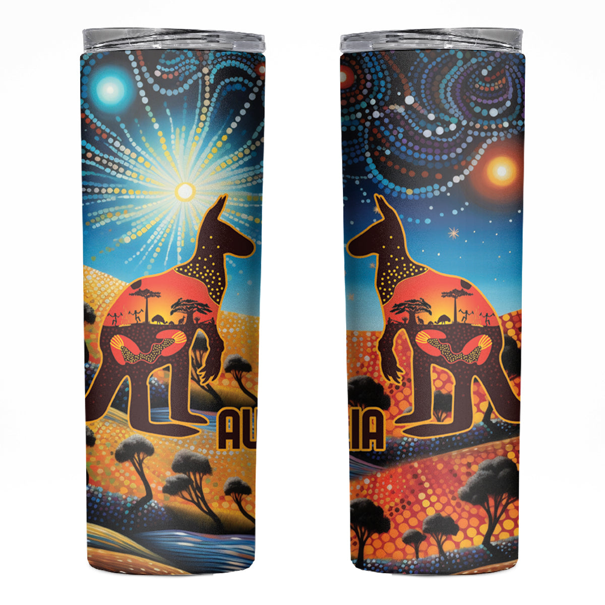 Aboriginal Dots Stary Sky With Kangaroo Skinny Tumbler