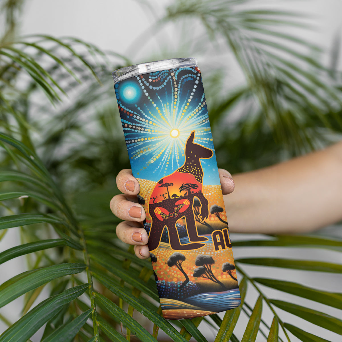 Aboriginal Dots Stary Sky With Kangaroo Skinny Tumbler