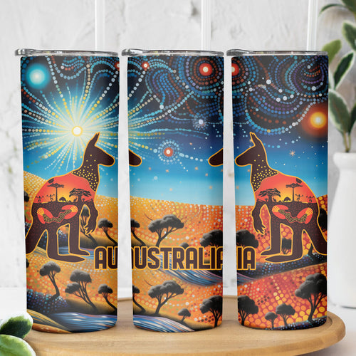 Aboriginal Dots Stary Sky With Kangaroo Skinny Tumbler