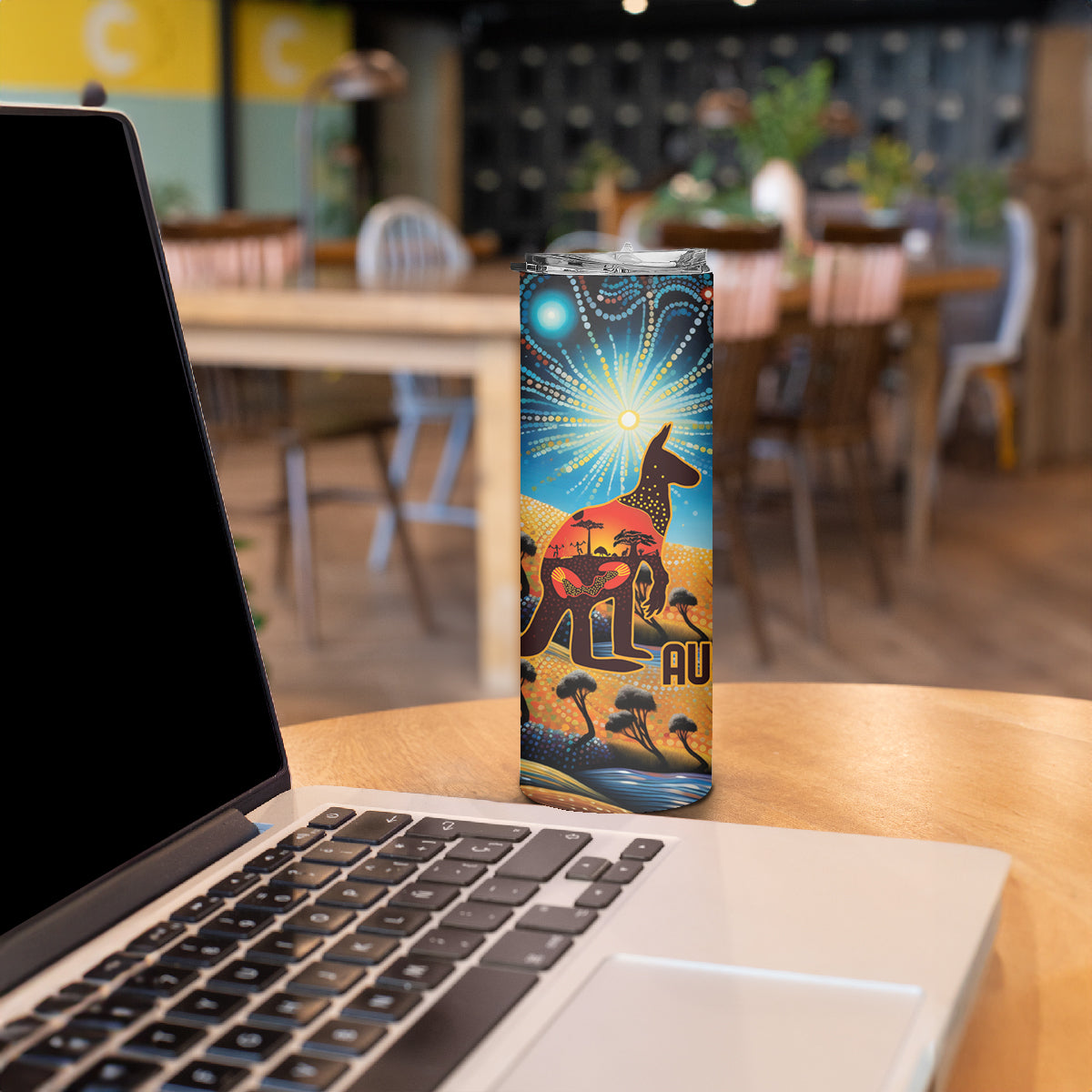 Aboriginal Dots Stary Sky With Kangaroo Skinny Tumbler