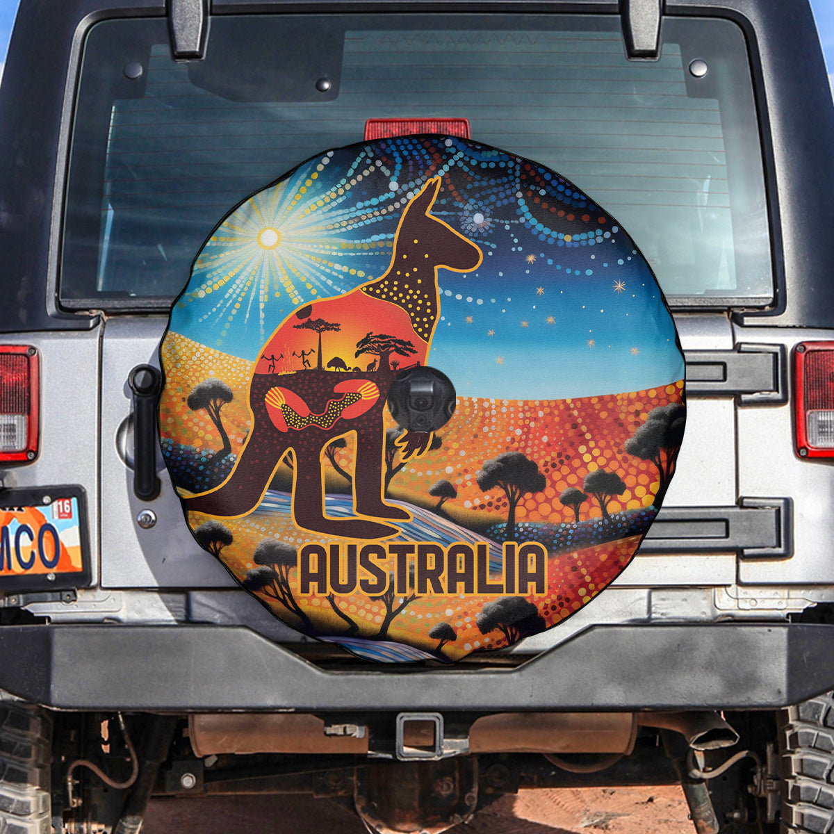 Aboriginal Dots Stary Sky With Kangaroo Spare Tire Cover
