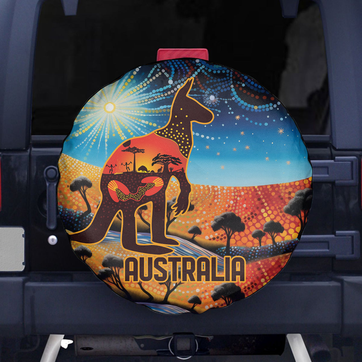 Aboriginal Dots Stary Sky With Kangaroo Spare Tire Cover