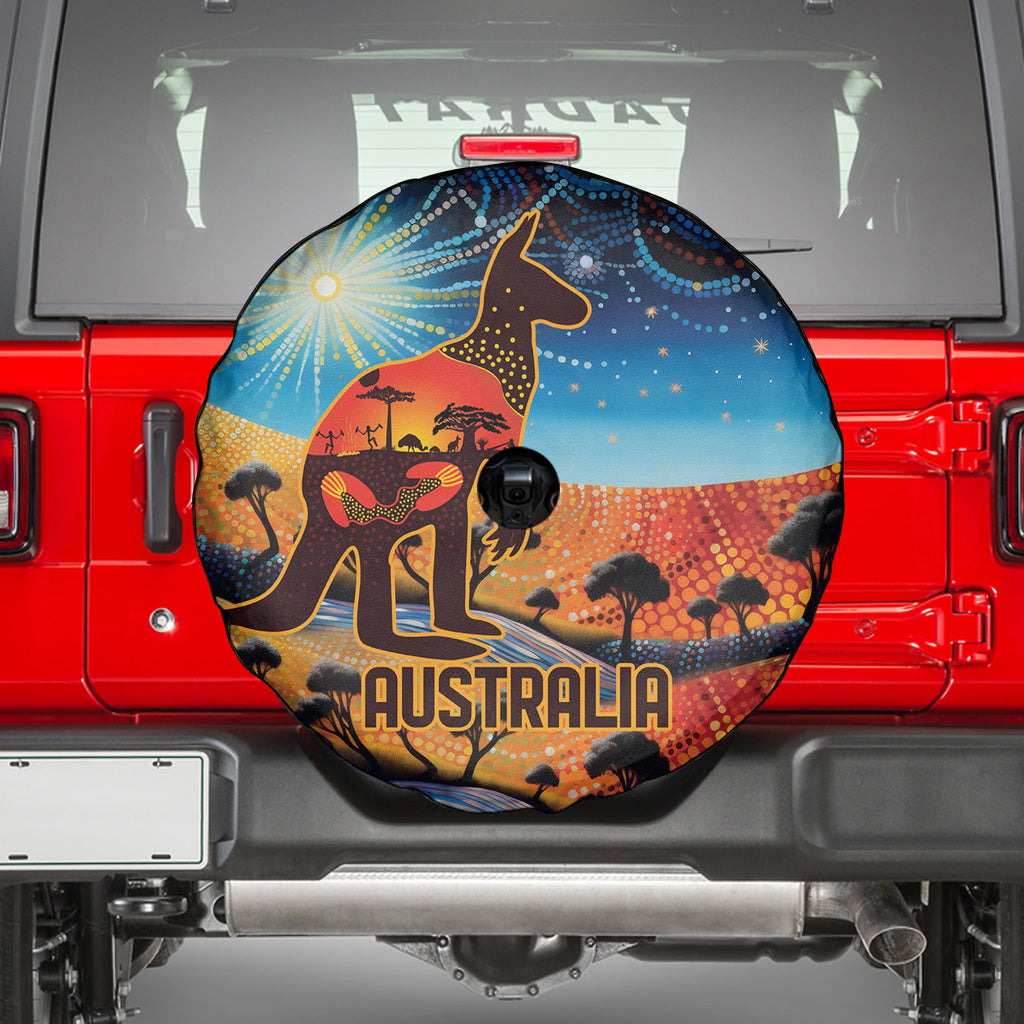 Aboriginal Dots Stary Sky With Kangaroo Spare Tire Cover