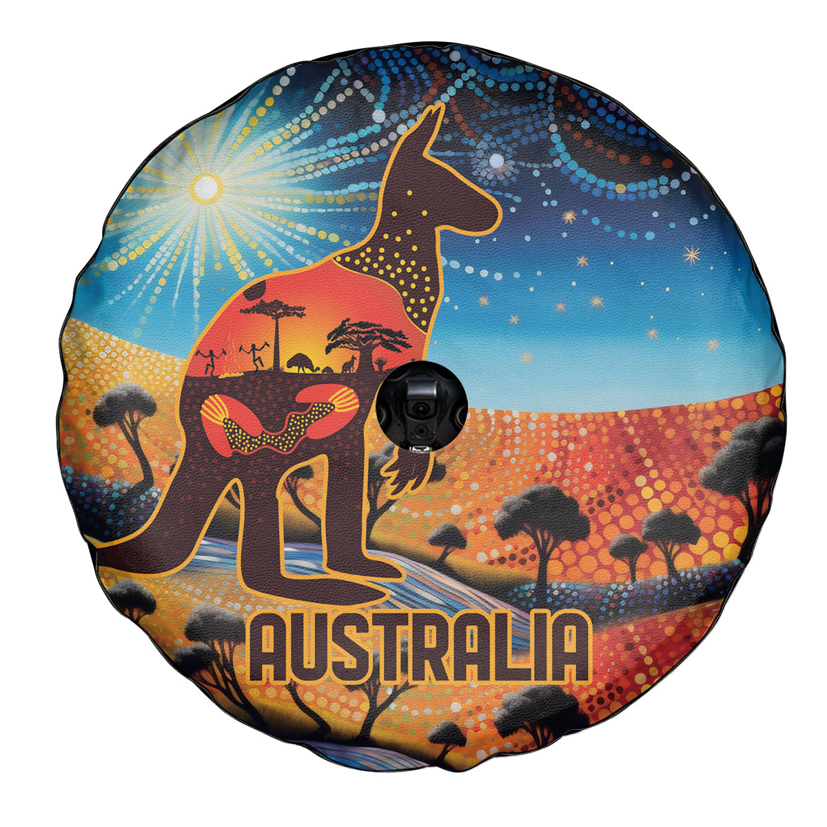 Aboriginal Dots Stary Sky With Kangaroo Spare Tire Cover