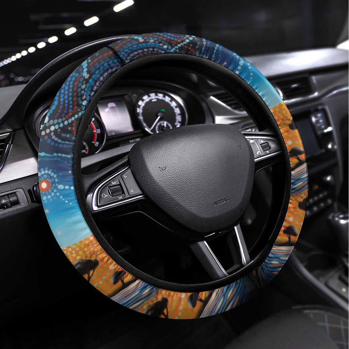 Aboriginal Dots Stary Sky With Kangaroo Steering Wheel Cover