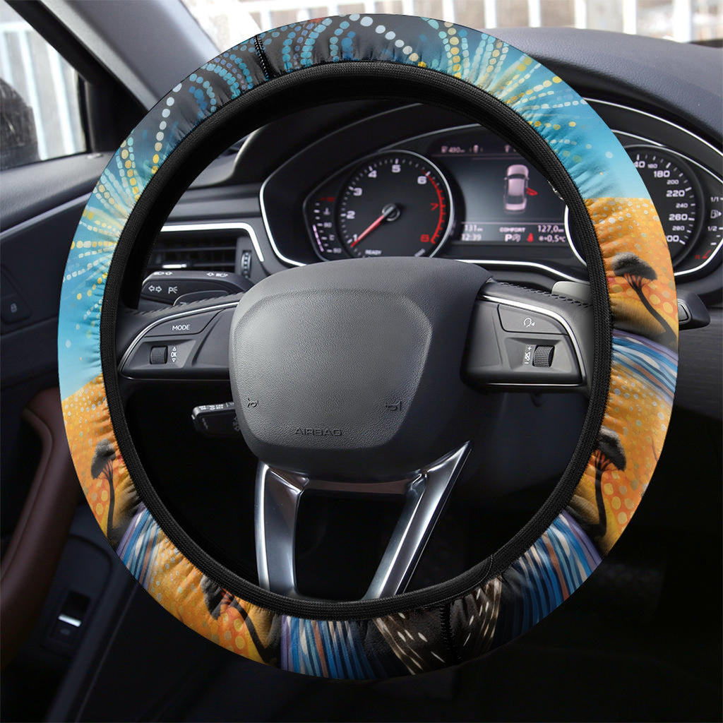 Aboriginal Dots Stary Sky With Kangaroo Steering Wheel Cover