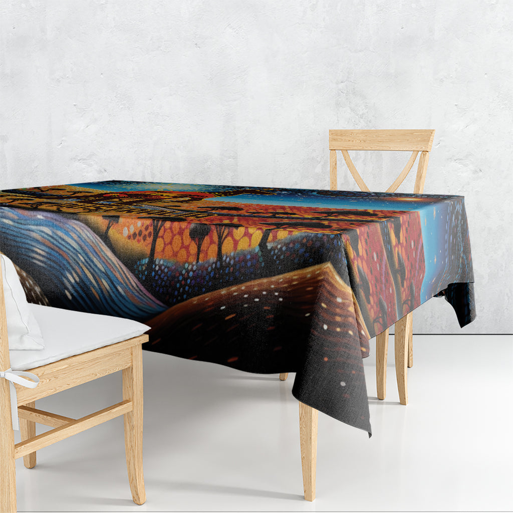 Aboriginal Dots Stary Sky With Kangaroo Tablecloth