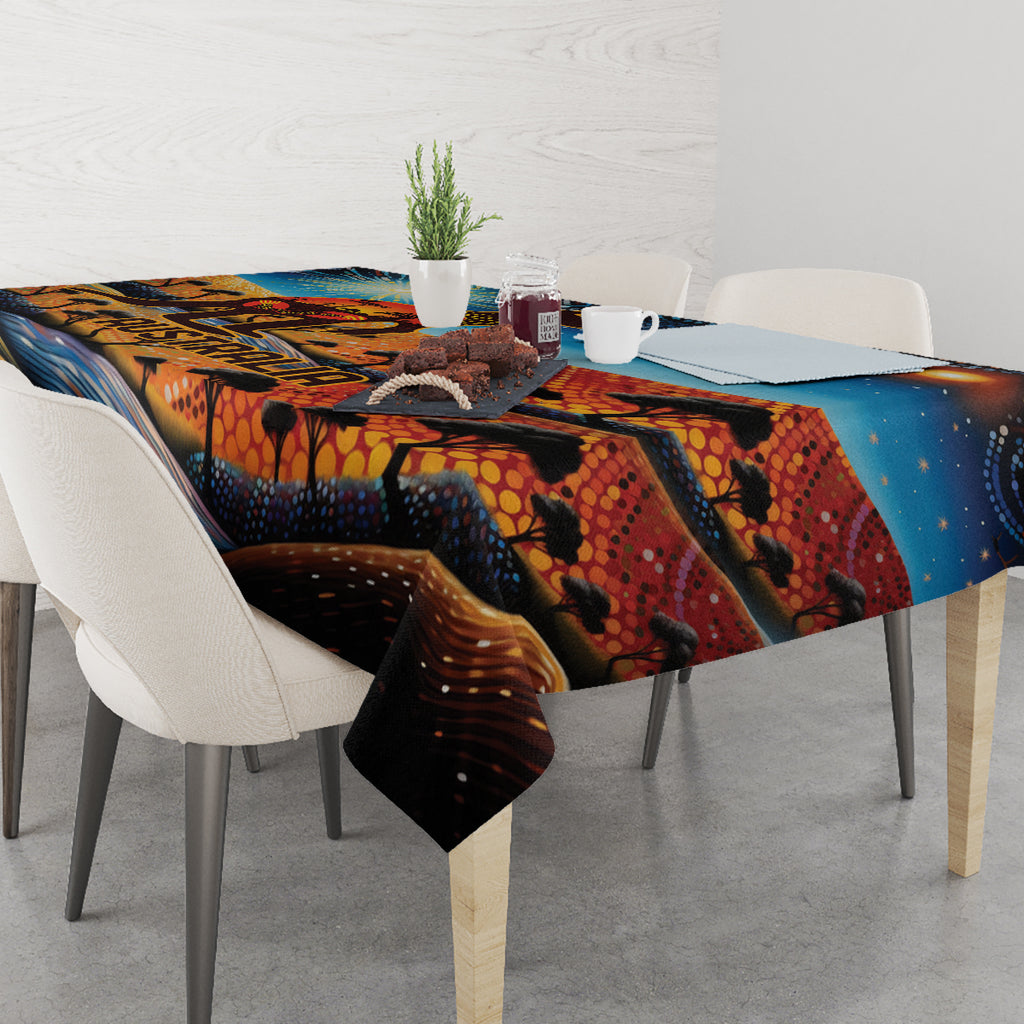 Aboriginal Dots Stary Sky With Kangaroo Tablecloth