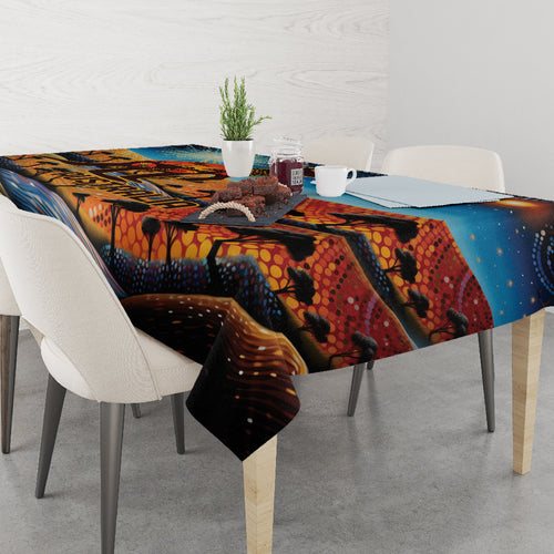 Aboriginal Dots Stary Sky With Kangaroo Tablecloth
