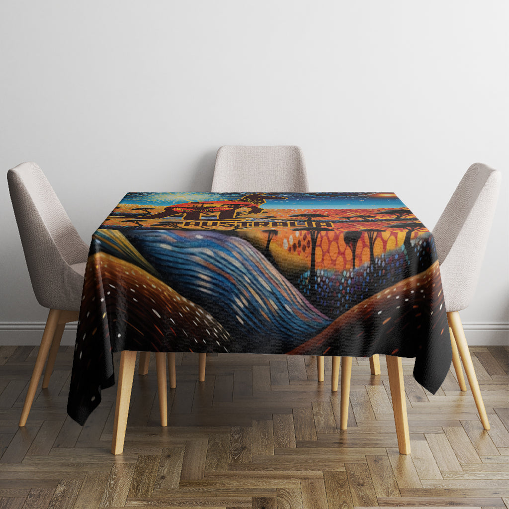 Aboriginal Dots Stary Sky With Kangaroo Tablecloth