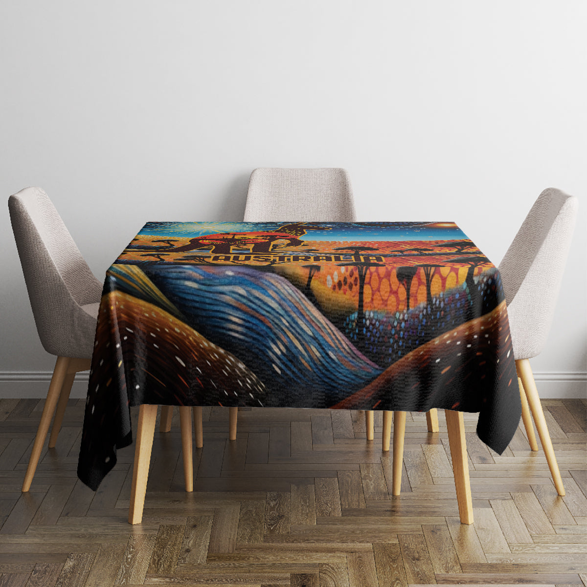 Aboriginal Dots Stary Sky With Kangaroo Tablecloth