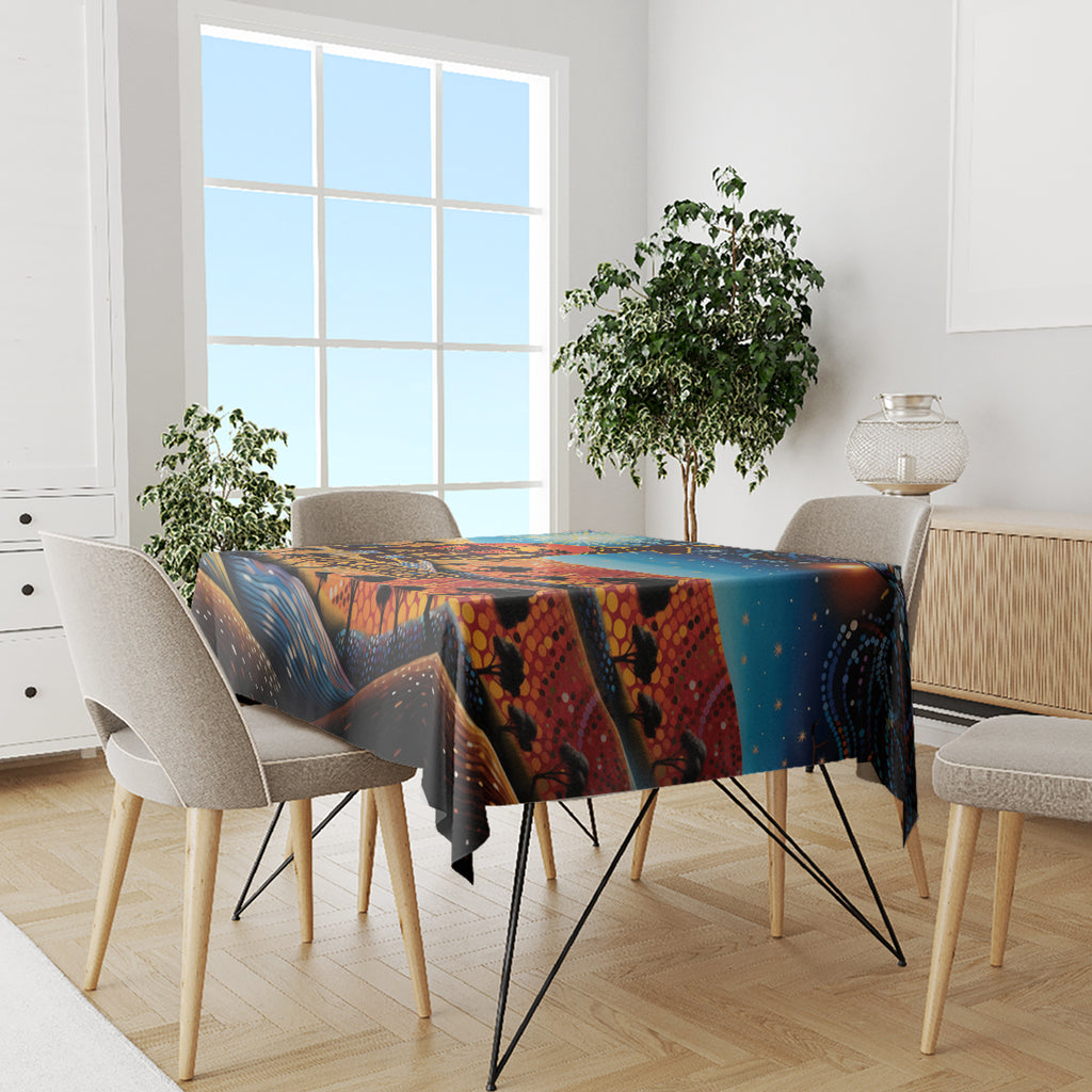 Aboriginal Dots Stary Sky With Kangaroo Tablecloth