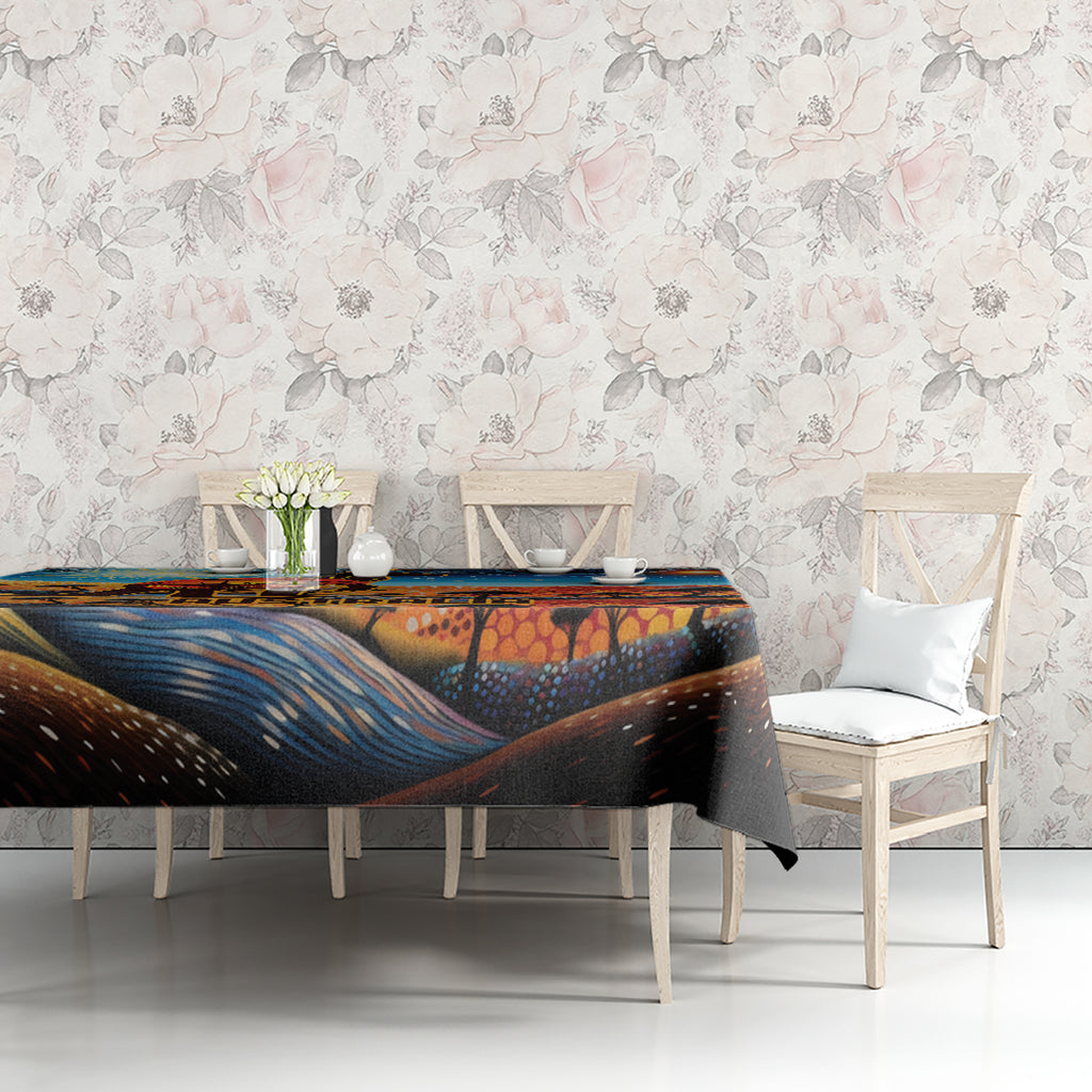 Aboriginal Dots Stary Sky With Kangaroo Tablecloth