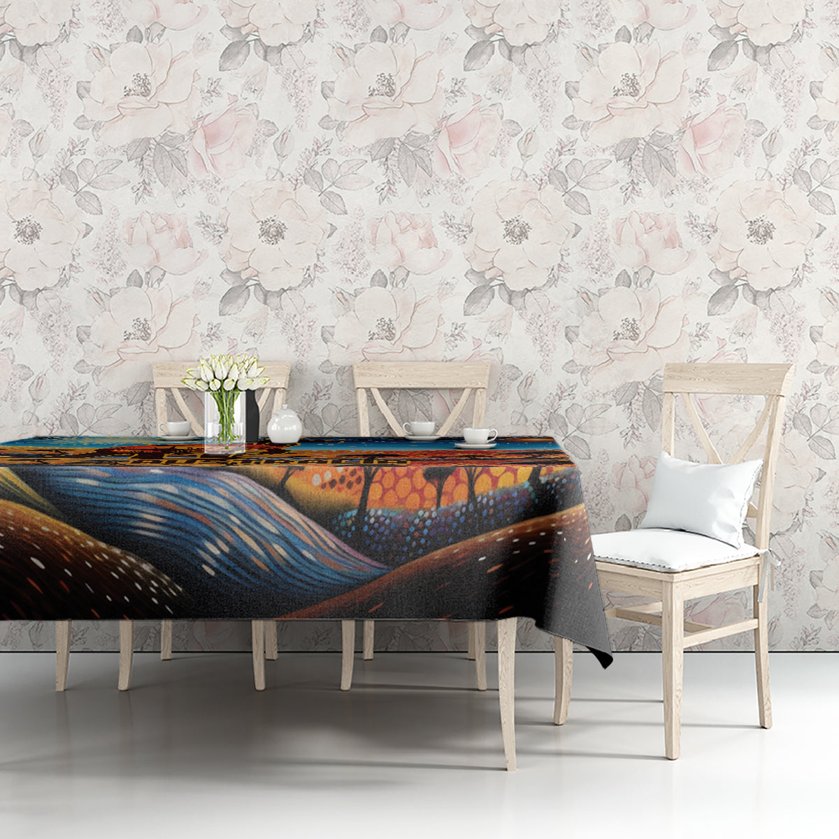 Aboriginal Dots Stary Sky With Kangaroo Tablecloth