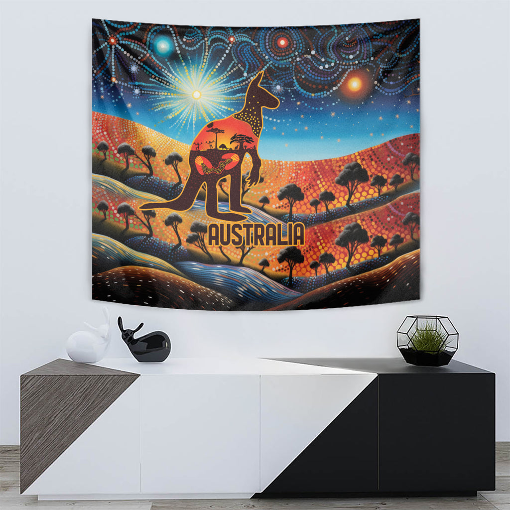 Aboriginal Dots Stary Sky With Kangaroo Tapestry