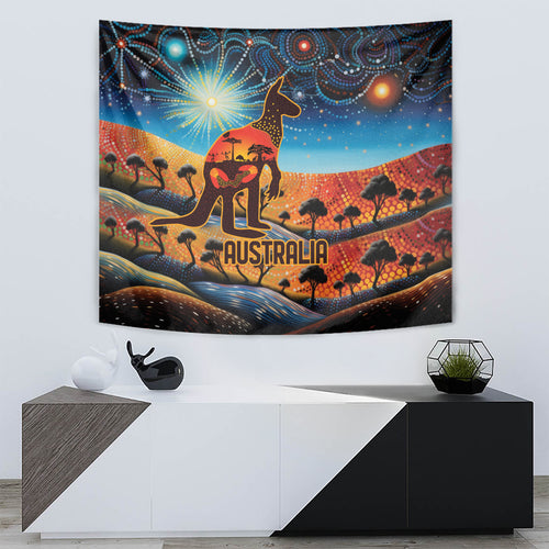 Aboriginal Dots Stary Sky With Kangaroo Tapestry