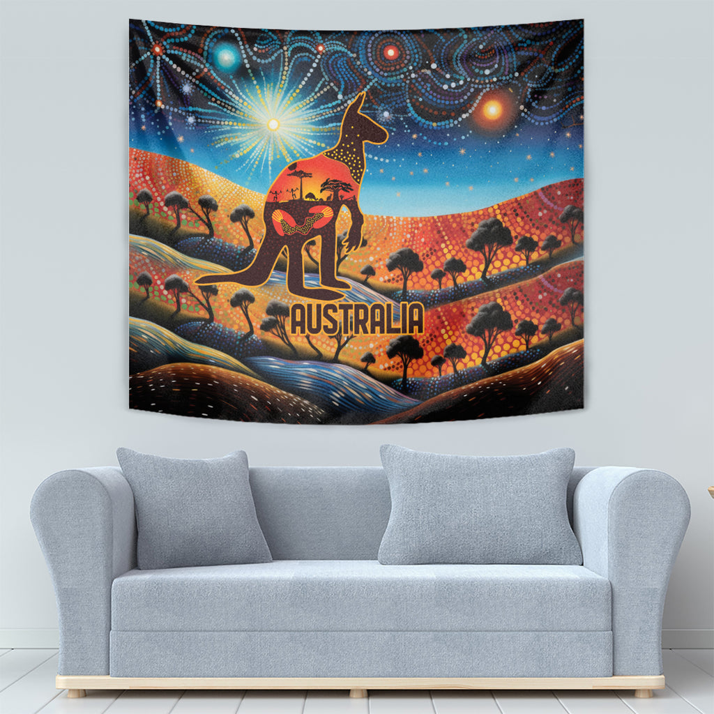Aboriginal Dots Stary Sky With Kangaroo Tapestry