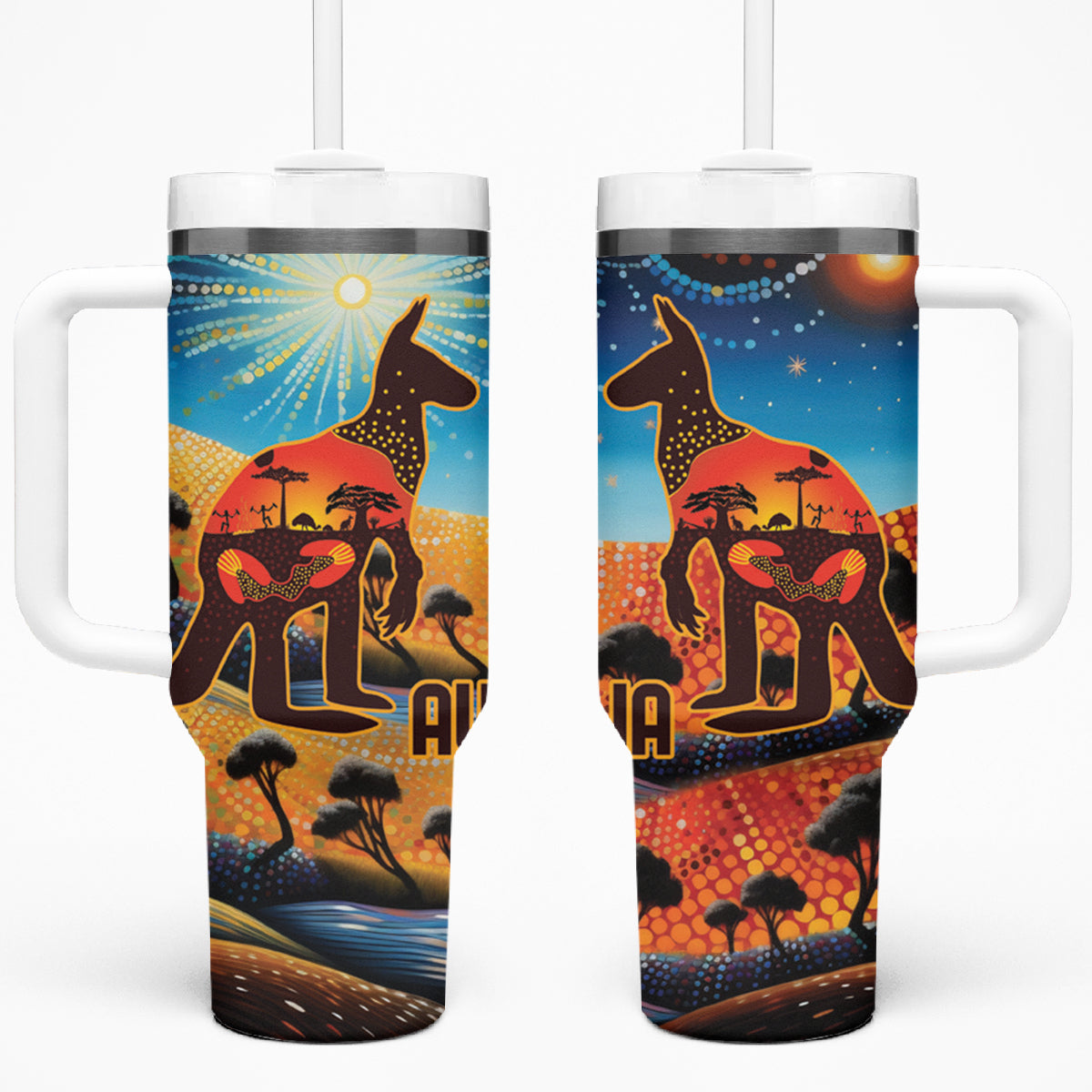 Aboriginal Dots Stary Sky With Kangaroo Tumbler With Handle