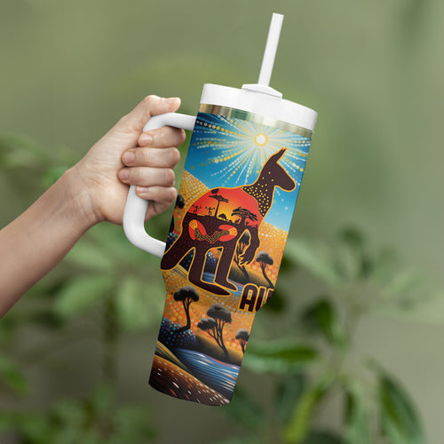 Aboriginal Dots Stary Sky With Kangaroo Tumbler With Handle