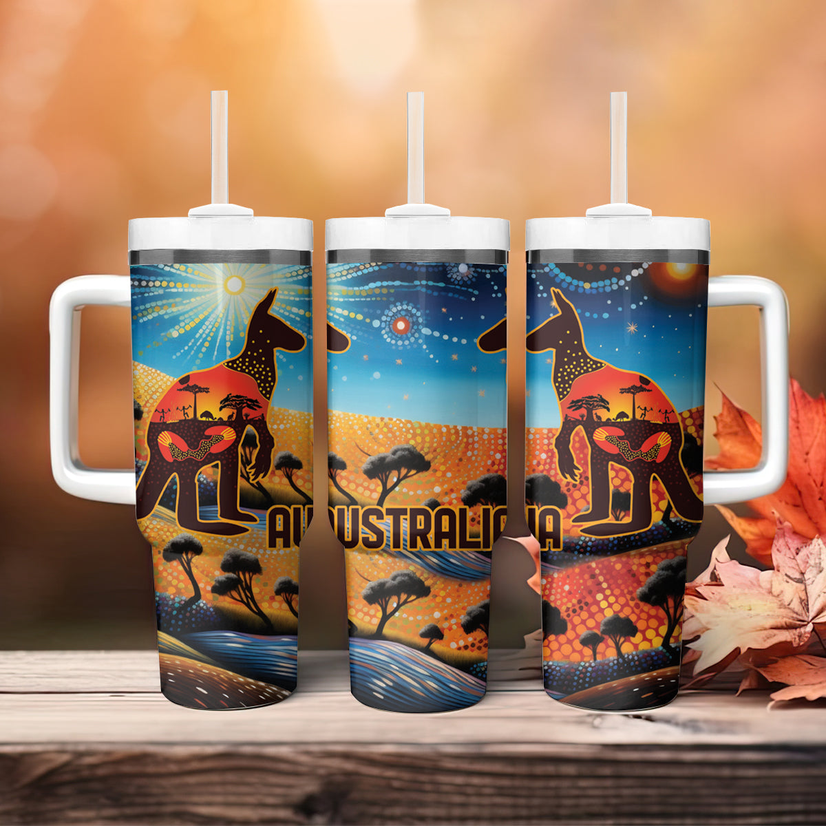 Aboriginal Dots Stary Sky With Kangaroo Tumbler With Handle