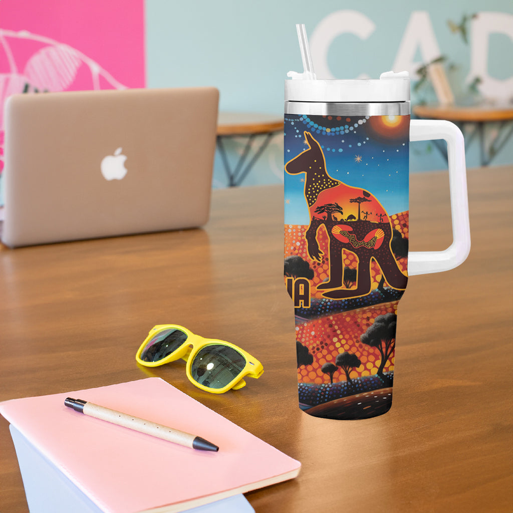 Aboriginal Dots Stary Sky With Kangaroo Tumbler With Handle
