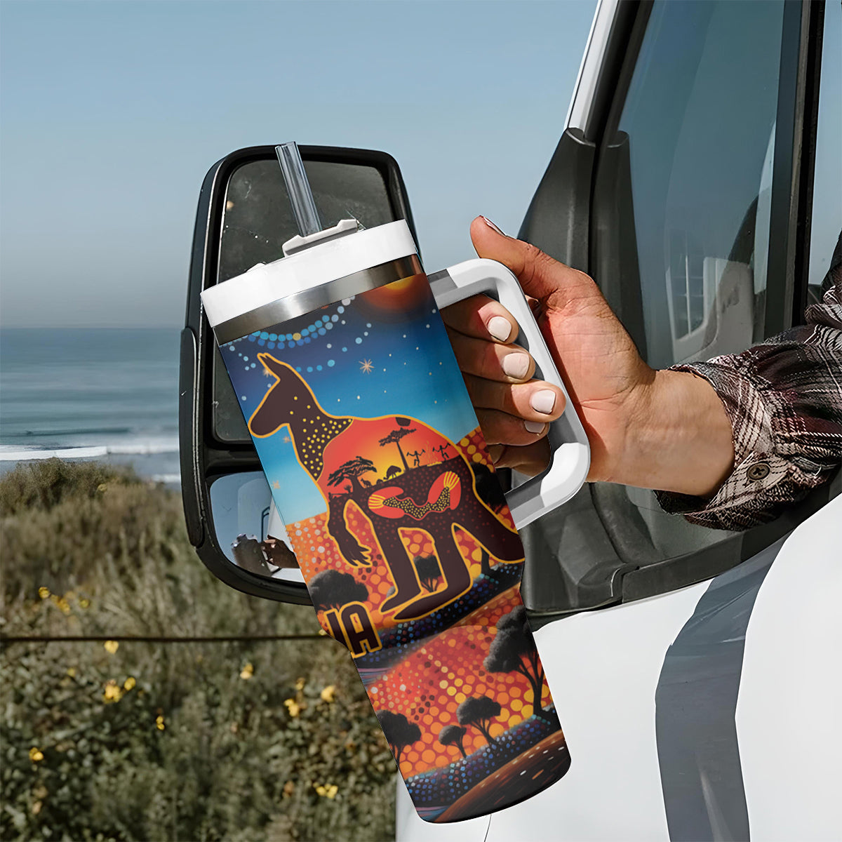 Aboriginal Dots Stary Sky With Kangaroo Tumbler With Handle