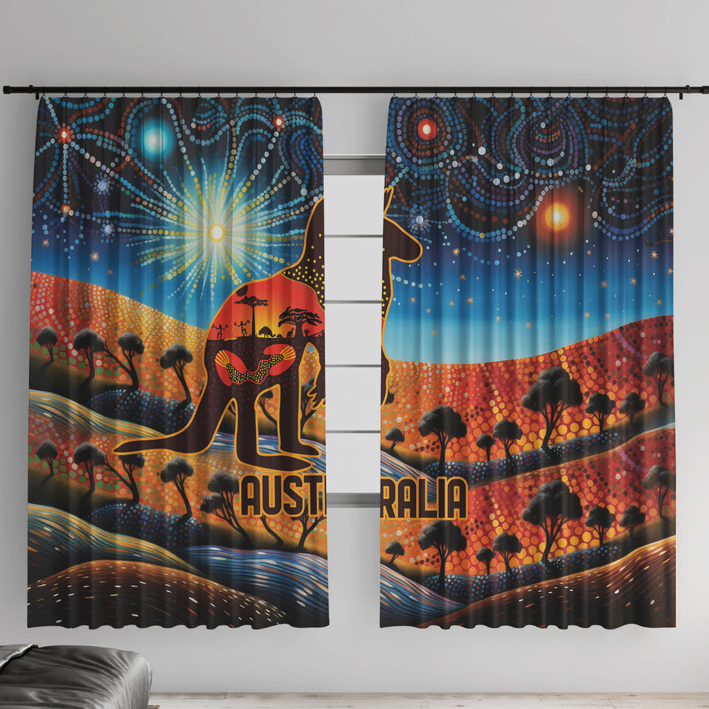 Aboriginal Dots Stary Sky With Kangaroo Window Curtain