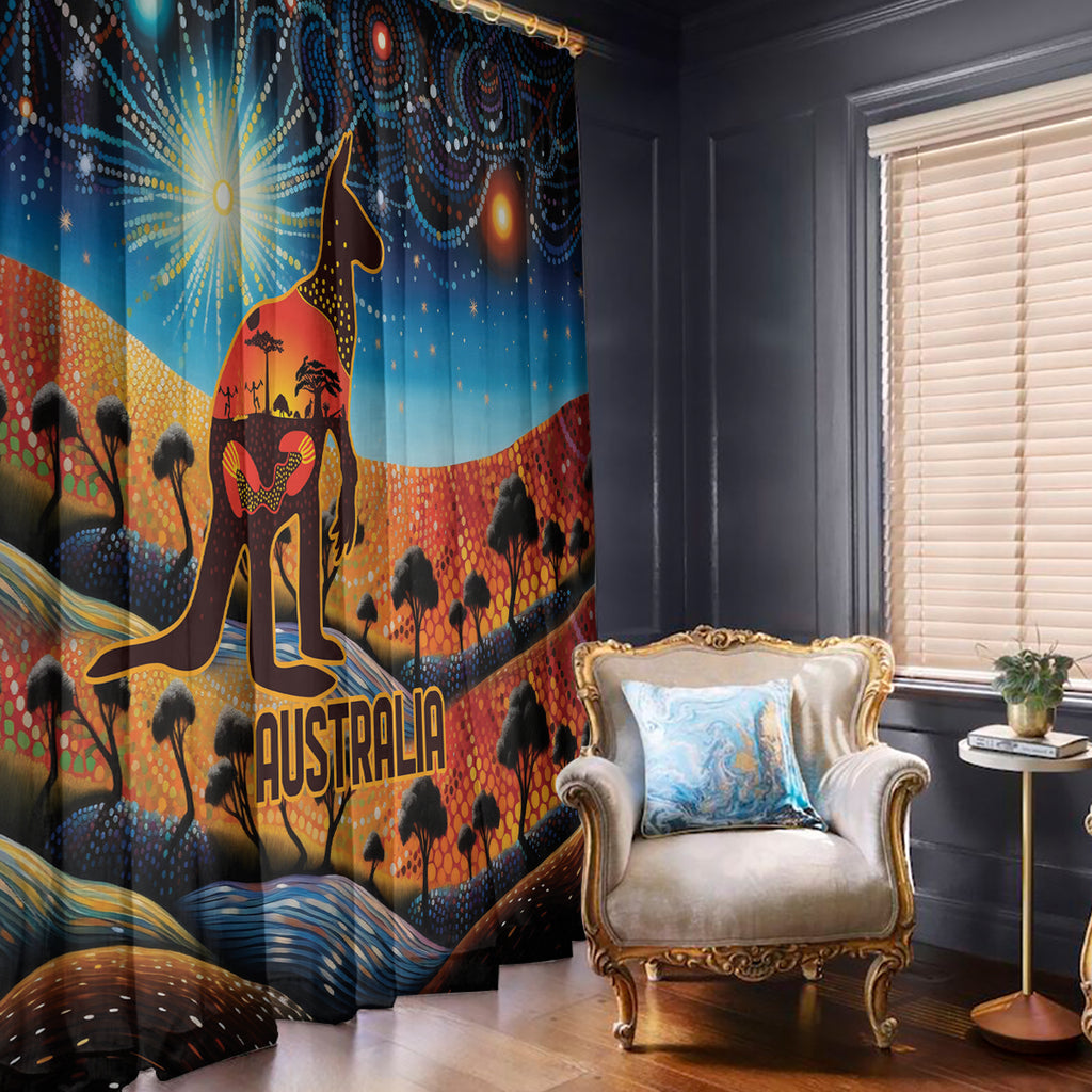 Aboriginal Dots Stary Sky With Kangaroo Window Curtain