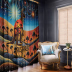 Aboriginal Dots Stary Sky With Kangaroo Window Curtain