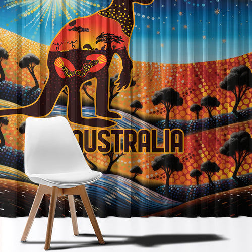 Aboriginal Dots Stary Sky With Kangaroo Window Curtain
