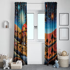 Aboriginal Dots Stary Sky With Kangaroo Window Curtain