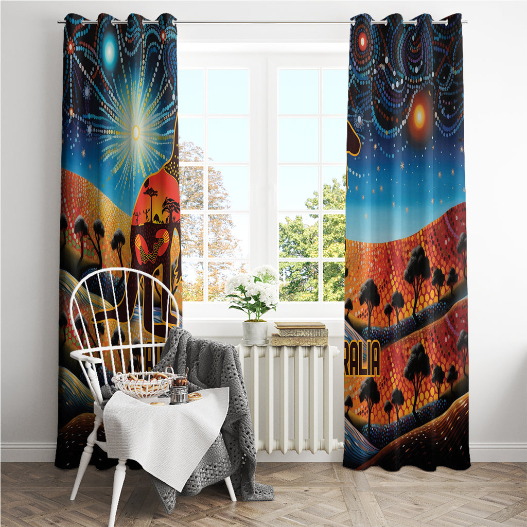 Aboriginal Dots Stary Sky With Kangaroo Window Curtain